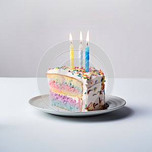 Slice of Delicious Rainbow Colored Birthday Cake