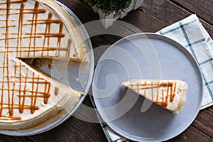 A slice of delicious salted caramel crepe cake