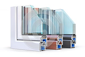 Slice of energy efficient windows. See structure in cutaway.