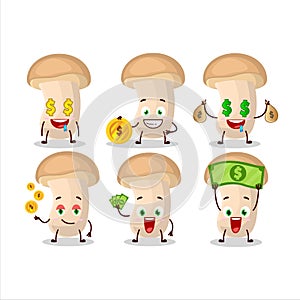 Slice enokitake cartoon character with cute emoticon bring money