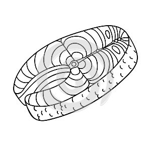 A slice of fish in cross-section. Seafood, Sea food. Outline sketch food illustration drawn by hand, isolated on a white