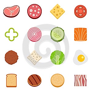 Slice food ingredient icons set vector flat