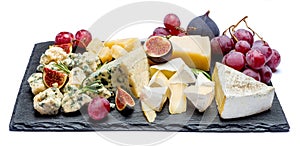 Slice of French Roquefort cheese with figs