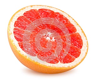 Slice of fresh grapefruit isolated on white background