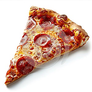 Slice of fresh italian classic original Pepperoni Pizza isolated on white background