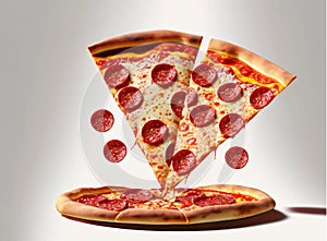 Slice of fresh italian classic original Pepperoni Pizza isolated on white background jpg, not png image