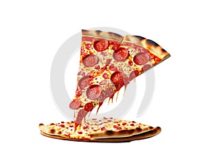 Slice of fresh italian classic original Pepperoni Pizza isolated on white background png image