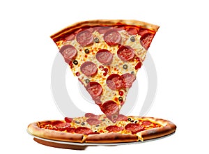 Slice of fresh italian classic original Pepperoni Pizza isolated on white background png image