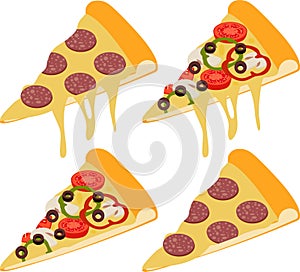 Slice of fresh italian classic original Pepperoni Pizza and mushroom pizza isolated on white background. Takeaway food