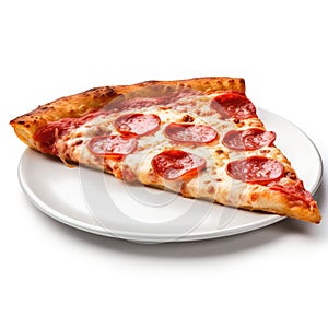 Slice of fresh Italian classic original Pepperoni Pizza on a white background