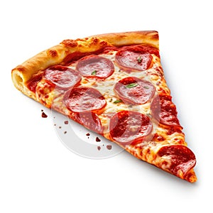 Slice of fresh Italian classic original Pepperoni Pizza on a white background