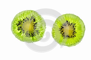 Slice of fresh kiwi fruit isolated on white background