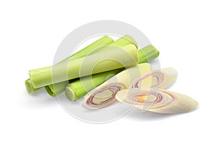 Slice of fresh Lemongrass isolated on white