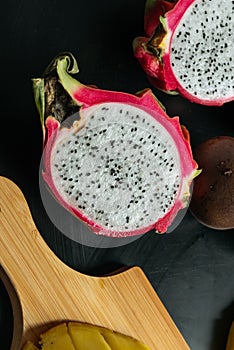 Slice of fresh Pitaya or Pitahaya fruit with clipping path.