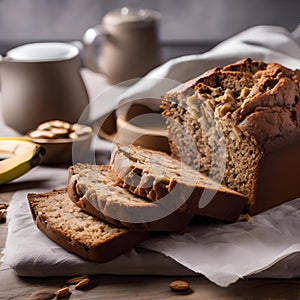 A slice of freshly baked banana bread with walnuts4 photo