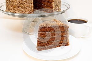 Slice of German Chocolate Cake and Coffee