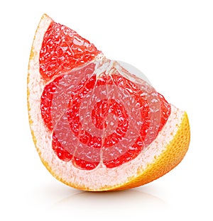 Slice of grapefruit citrus fruit isolated on white