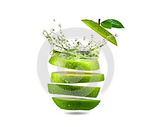 Slice green apple water splash