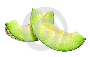 Slice green melon isolated on white background