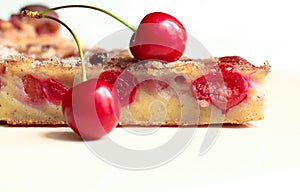 A slice of homemade clafoutis cherry pie