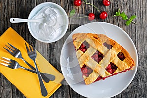 Slice of homemade sour cherry pie