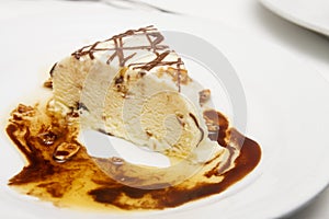 Slice of Ice Cream Pie with Caramel Sauce