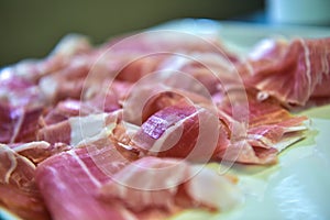 A slice of Italian raw ham called San Daniele