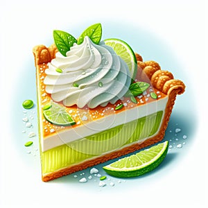 A slice of key lime pie with a dollop of whipped cream on top, photo