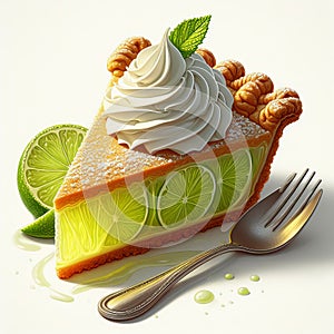 A slice of key lime pie with a dollop of whipped cream on top, photo