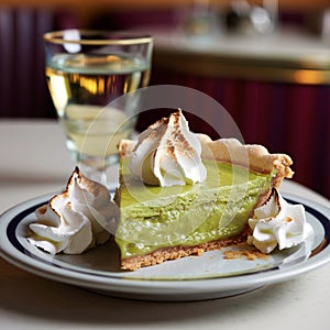 A slice of Key Lime Pie with toasted meringue kisses photo