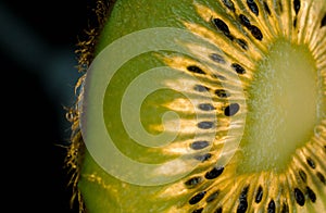 Slice of kiwi fruit with black background