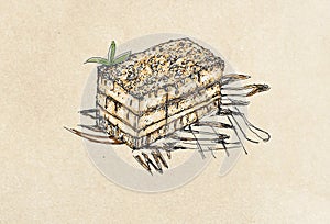 Slice of layered chocolate cake