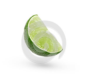 A slice of Levity lime floating in the air isolated