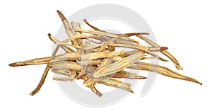 Slice Licorice roots on white background