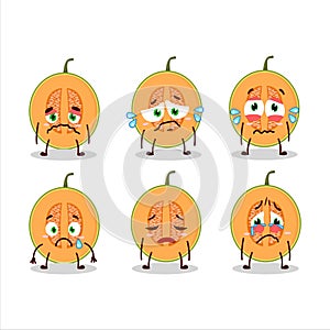 Slice of melon cartoon character with sad expression