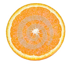 Slice of orange fruit isolated on white backdround