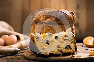 Slice of a panettone close up