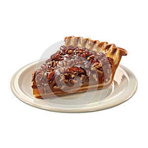 A Slice of Pecan Pie on a White Plate