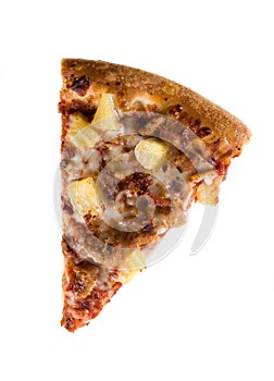 Slice of pineapple sausage pizza