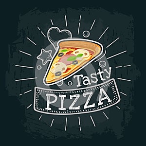 Slice pizza capricciosa. Vector color flat illustration