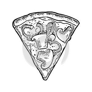 Slice pizza capricciosa. Vintage vector engraving illustration for poster, menu, box.
