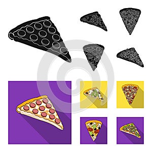 A slice of pizza with different ingredients. Different pizza set collection icons in black, flat style vector symbol