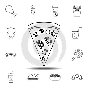 slice of pizza icon. Simple thin line, outline vector element of Fast food icons set for UI and UX, website or mobile application