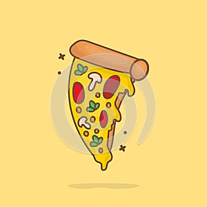 Slice Of Pizza Melted Cartoon Vector Icon Illustration. Fast Food Icon Concept Isolated Premium Vector. Flat Cartoon Style