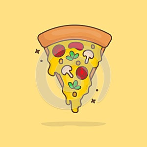 Slice Of Pizza Melted Cartoon Vector Icon Illustration. Fast Food Icon Concept Isolated Premium Vector. Flat Cartoon Style