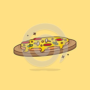 Slice Of Pizza Melted Cartoon Vector Icon Illustration. Fast Food Icon Concept Isolated Premium Vector. Flat Cartoon Style