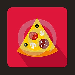 Slice of pizza of piicon in flat style