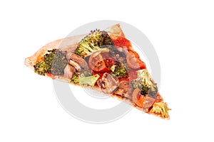 A slice of pizza with veggie vegetables, top view, isolate