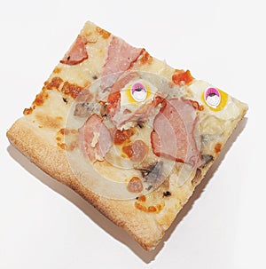 Slice pizza on white background.