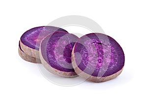 Slice purple yams on isolated white background